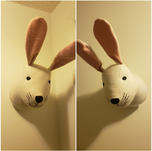 White Rabbit Plush Heads Wall Decor x2